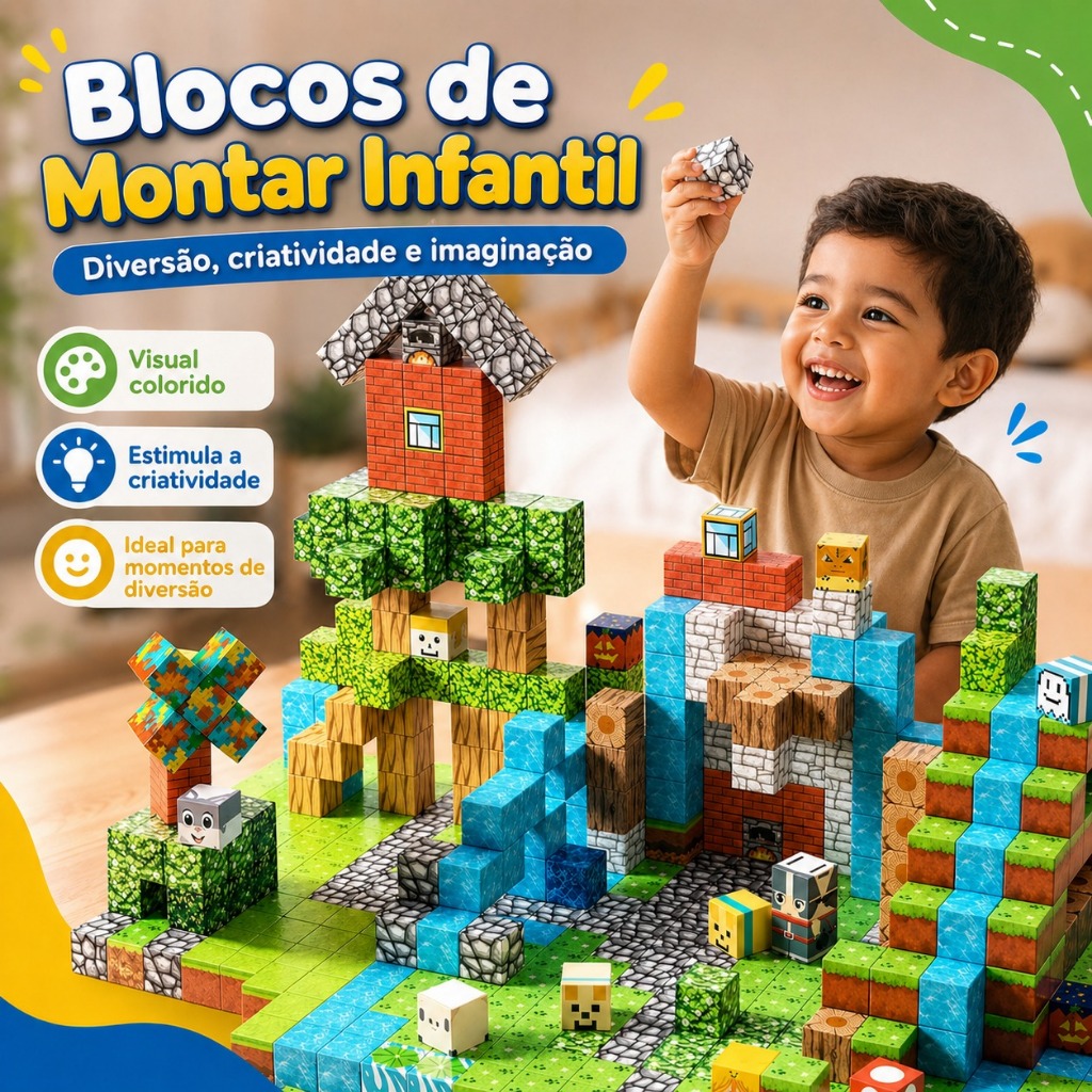 Kit 144 Blocos Magnéticos de Construção