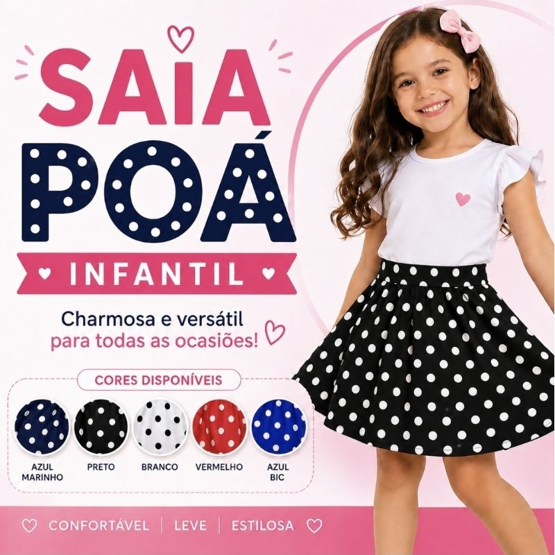 "Saia Infantil Rodada Poá Menina Godê Festa Junina Tam 2 ao 14"