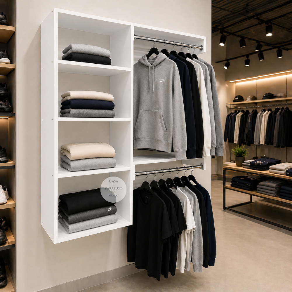 Arara Cabideiro Suspenso MDF Closet Aberto de Parede Moderno e Funcional 67