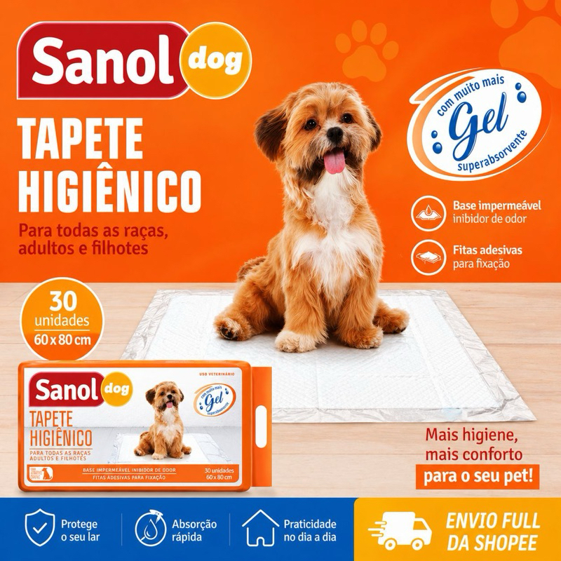 Tapete Higiênico Sanol Dog para Cães 30 Unidades 60x80cm