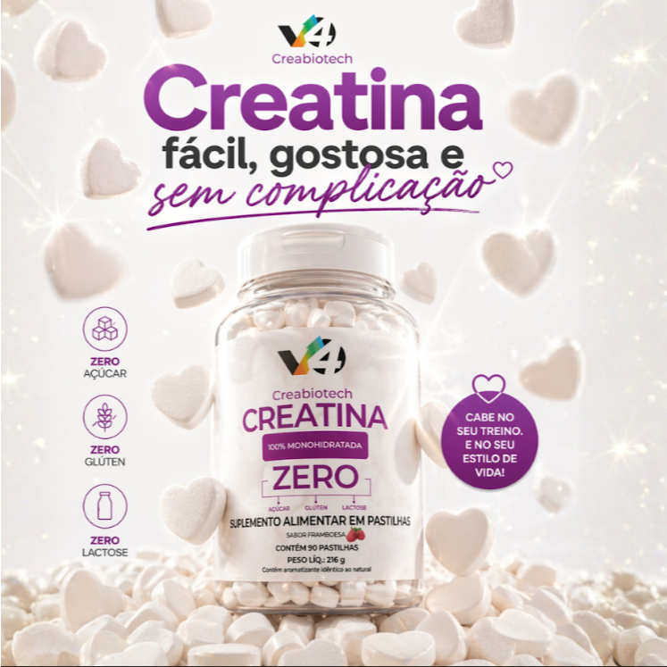 Creatina GUMMY Drops V4 Creabiotech -  90 Pastilhas ZERO AÇUCAR 100% MONOHIDRATADA - Sabor Frambosa