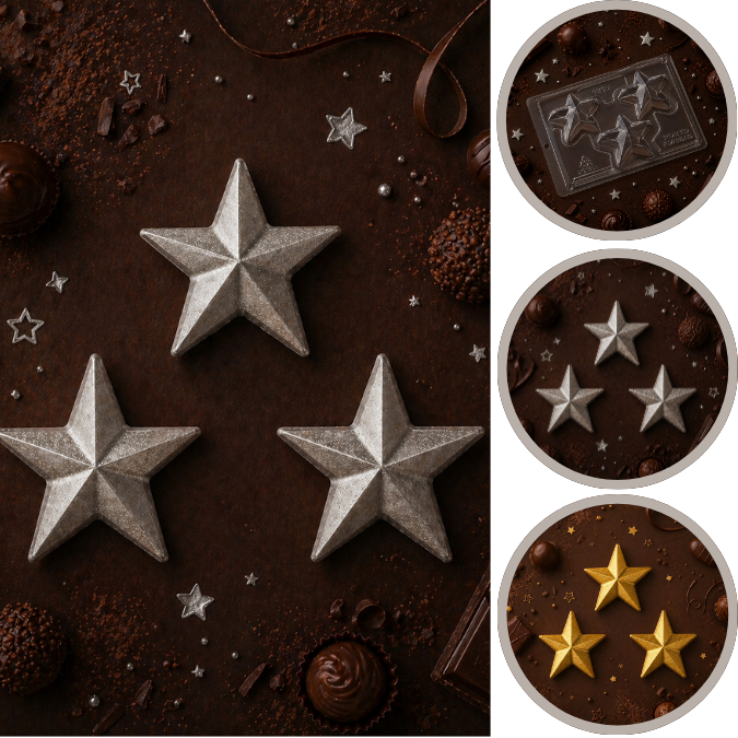 1~5 Forma estrela  silicone 3 partes p chocolate Porto cod  P1218 (CHOCO)