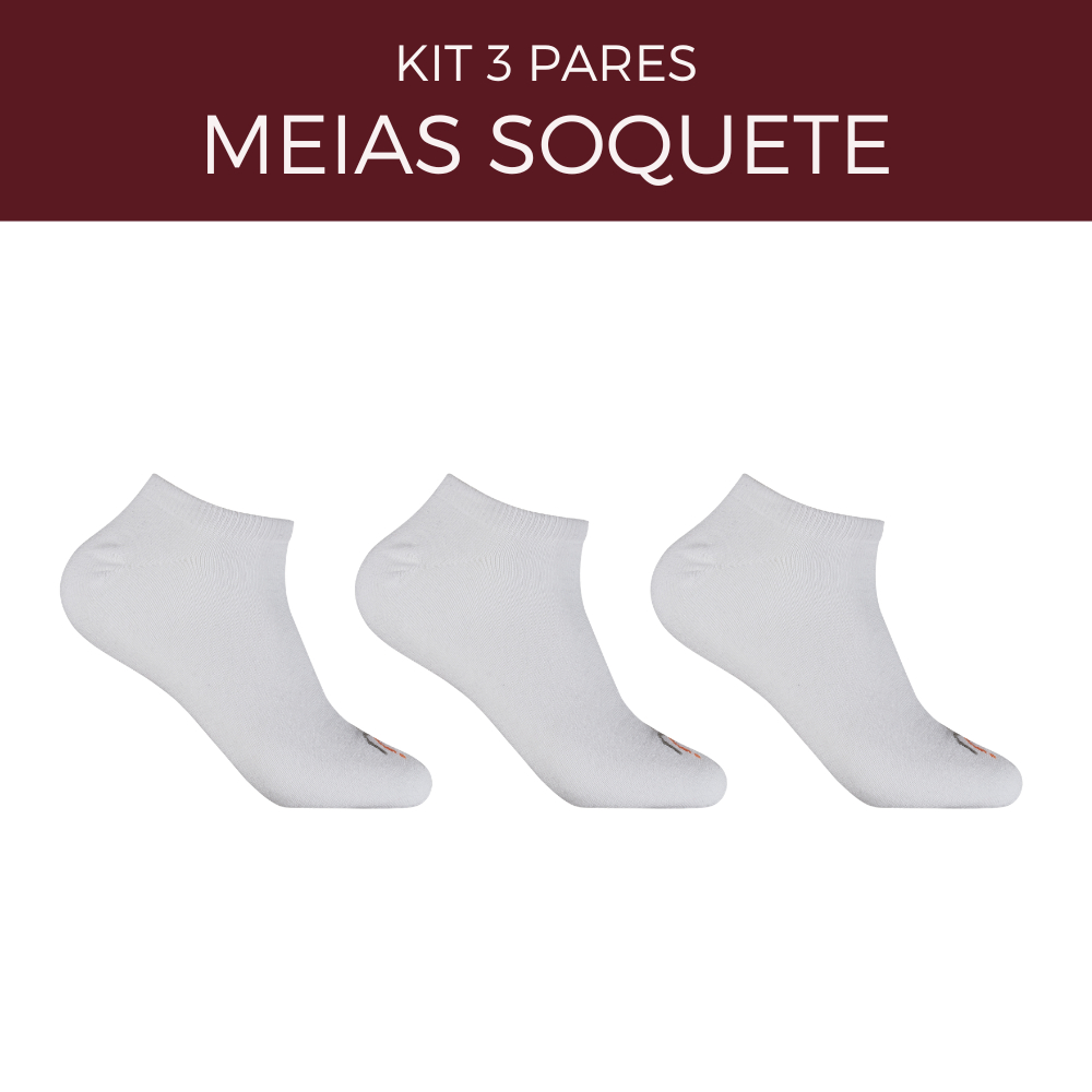 Kit 3 Pares Meia Soquete Branca Feminina 33-38 Rafa Parize