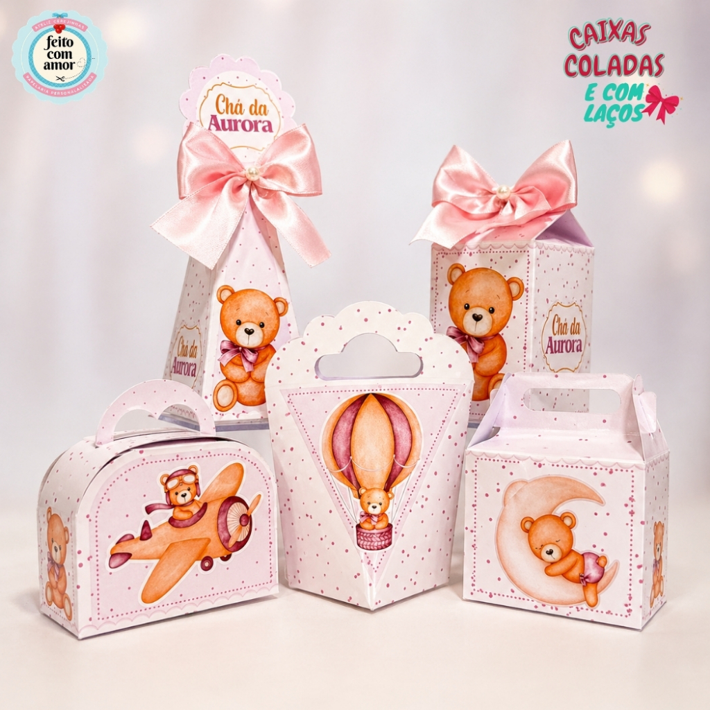Kit Caixa personalizados chá de bebê ursinha/personalizada ursinha rosa/montada/Lembrancinha de Festa/chá de bebê