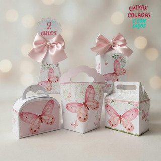 Kit Caixas personalizadas Borboletas rosa/ personalizados jardim rosa/ montada /Lembrancinha de Festa/Aniversário