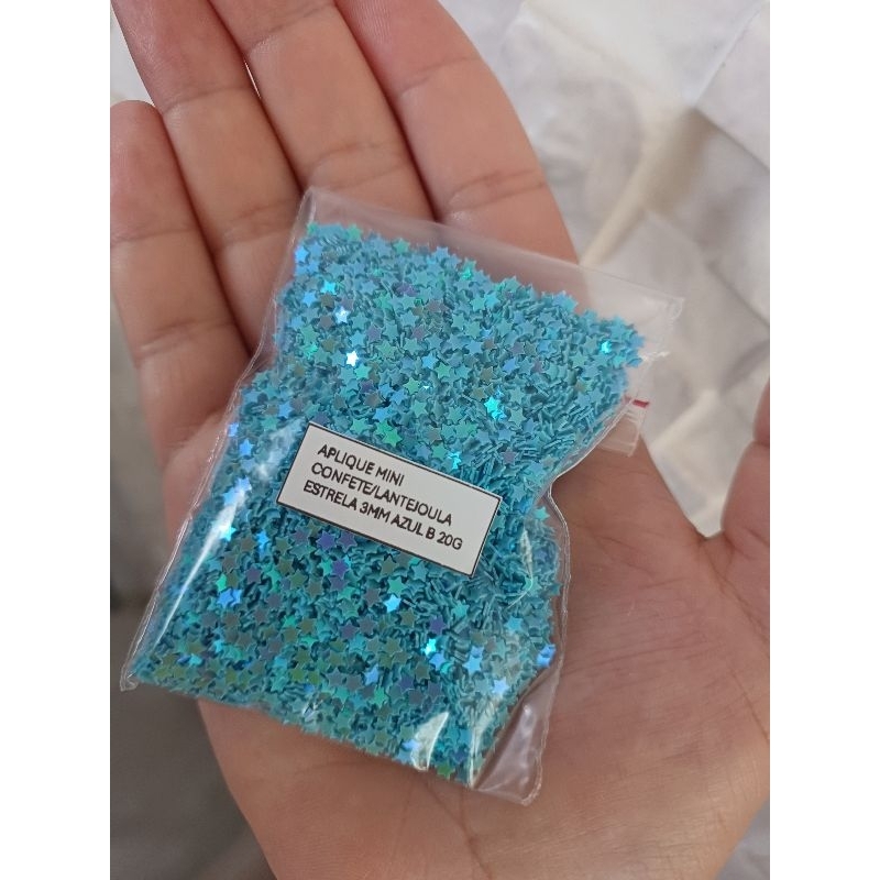 Confete Estrela 3mm 20g – Lantejoula Azul e Rosa – Perfeito para Laços, Slime e Artesanato