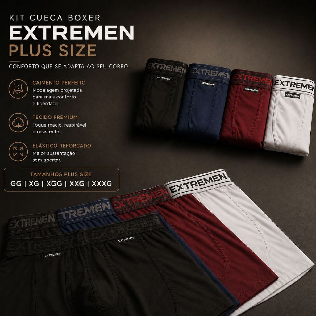 Kit 2 Cueca Box Boxer XGG Plus Size Microfibra