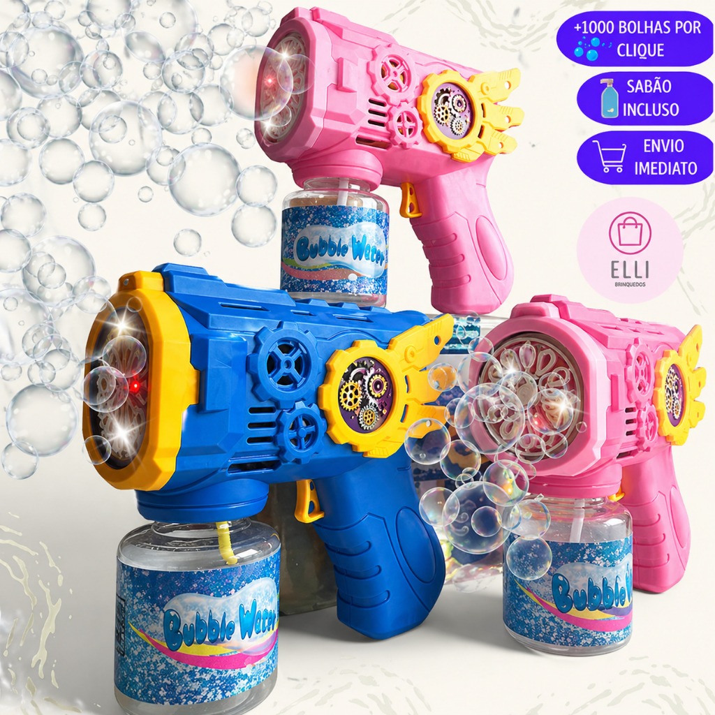 Lança Bolhas de Sabão com Luz Led Brinquedo Infantil Arminha de Bolha Diversão Crianças