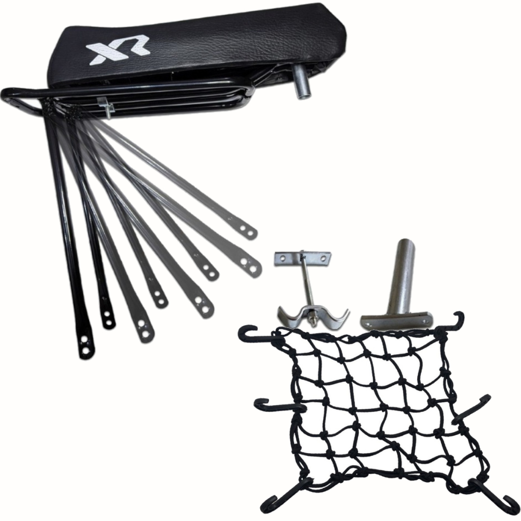 Banco Xr Mobilete Motorizada Bike Bagageiro Garupa Bike presilha Canote Rede Elastico Corda Completo