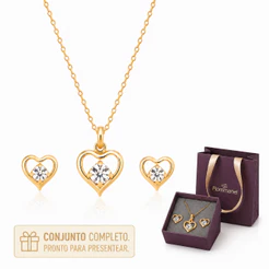 Kit Coraçao Rommanel Colar + Pingente + Brinco Original com caixinha e Sacolinha de Brinde K127