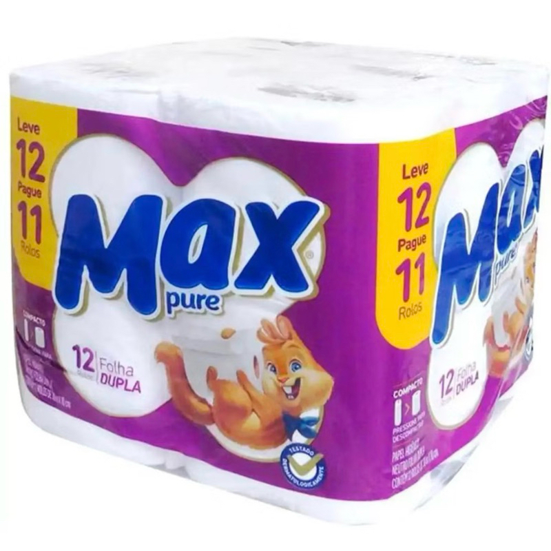 Papel Higiênico Folha Dupla Max Pure com 12 Rolos 30m