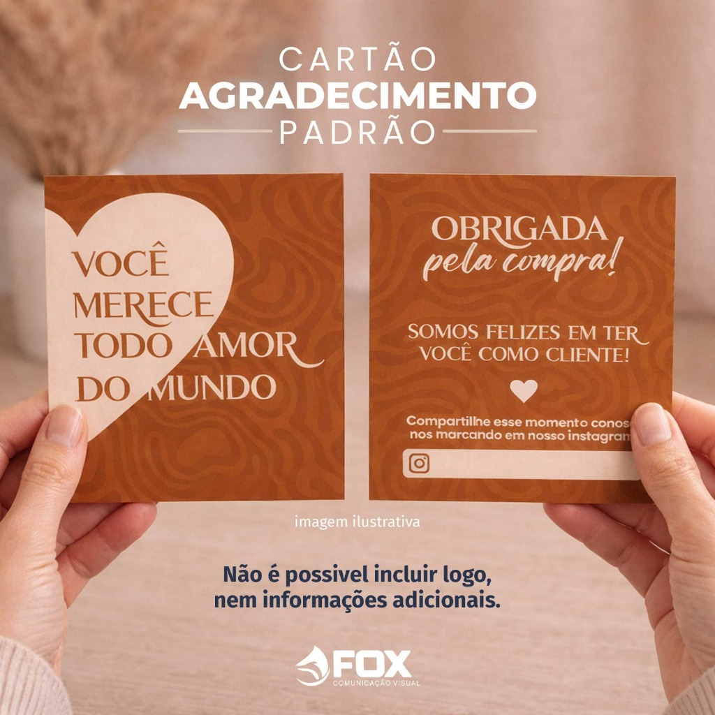 Cartão de Agradecimento Padrão - Frase - Marrom - Frente e verso - 50, 100 ou 200 unidades