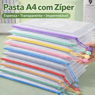 Kit 12/24/36 Pastas Zip A4 Transparentes Cor aleatória Porta Documentos Impermeável