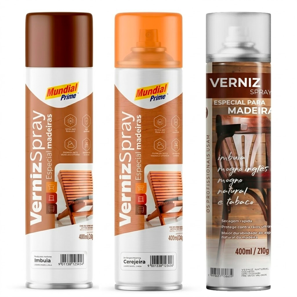 Tinta Spray Verniz Para Madeira Natural Imbuia - Mogno 400ml 220g Revitalizador Brilho Proteção