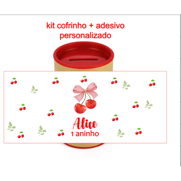 Kit Cofrinho + Rótulo Personalizado Cerejinha Lembrancinha cerejinha