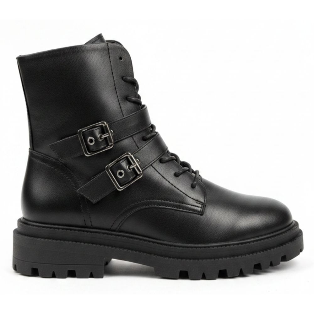 Bota Coturno Ramarim Original Detalhe com Fivelas Tratorada Preta 61131