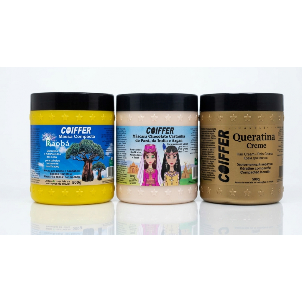 Kit Cronograma Capilar Coiffer Hidratação + Nutrição + Reconstrução Coiffer