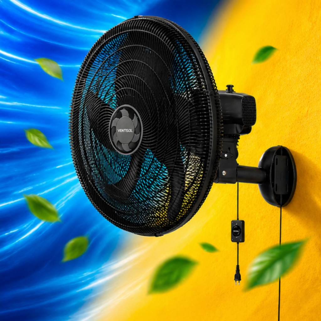 Ventilador de Parede Ventisol 50cm Premium 135W 6 Pás Oscilante Silencioso Potente Monta Fácil 127V 220V Ventilador