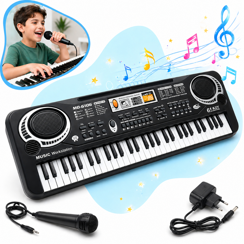Teclado Piano Musical 61 Teclas Infantil C/ Microfone 1 Falante Gravador Educativo Iniciante Kizumba