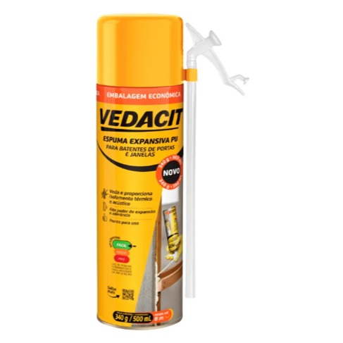 Espuma Expansiva PU Vedacit com aplicador facil 500ml vedação isolamento térmico e acústico