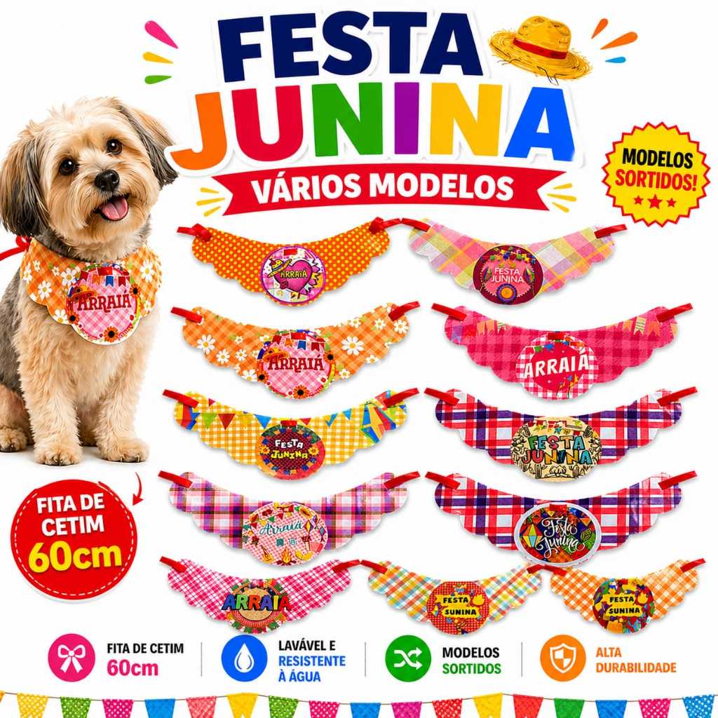 Kit FESTA JUNINA BOIADEIRA Gargantilha Pet Laços Colar Bandana Gargantilha Cachorros Gatos Pet Shop