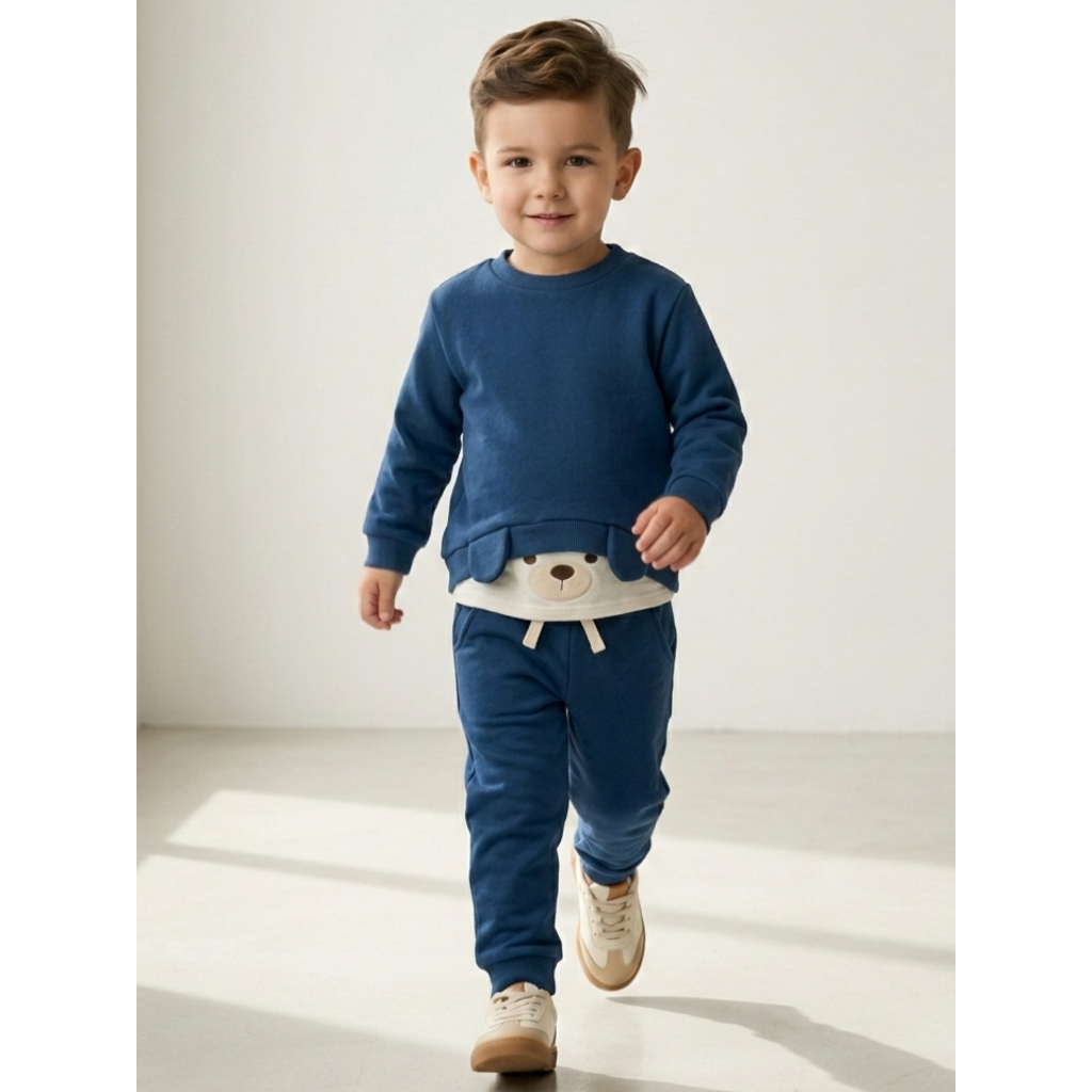 Conjunto Infantil Menino Moletom Felpado Cachorro Casaco + Calça com Bolsos 2 peças Inverno Estiloso