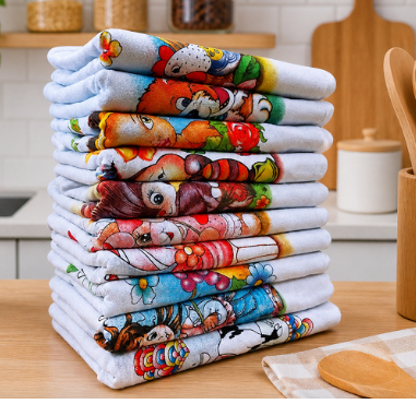 Kit Panos De Prato Grande Algodão Estampado Pano De Cozinha Absorvente Limpeza