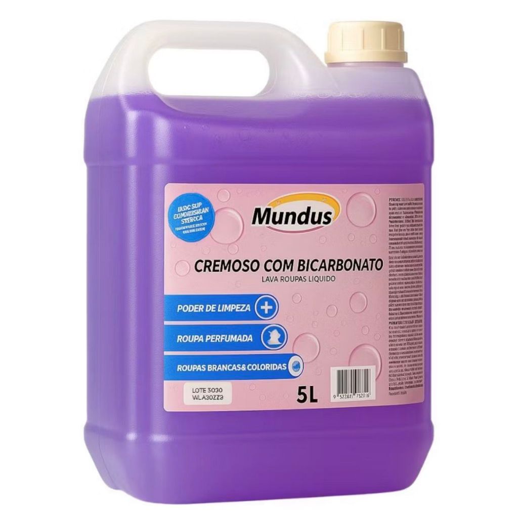 Sabão liquido com bicarbonato de sódio lavanderia profissional lava roupas cremoso 5 L pronta entrega melhor que OMO