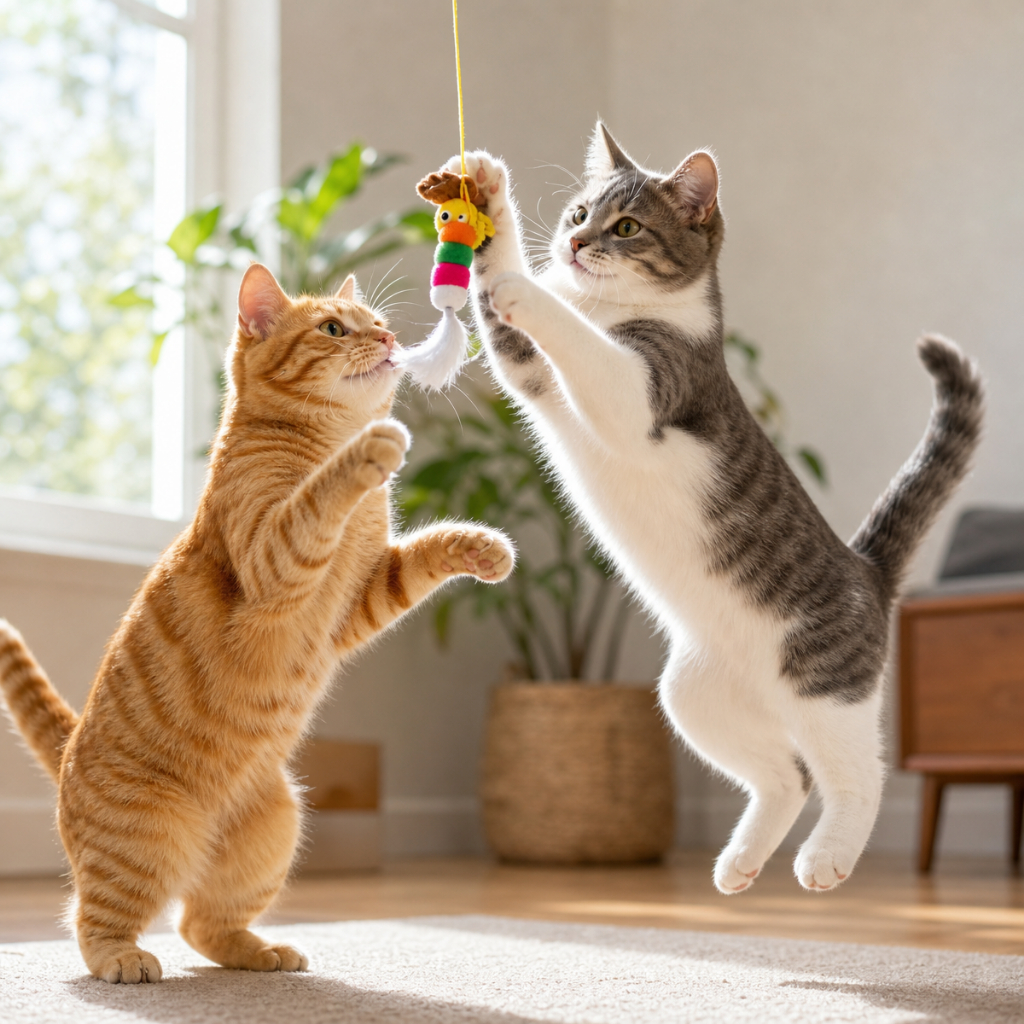 Brinquedo Suspenso Interativo para Gatos – Centopeia com Penas, Sino e Elástico para Porta