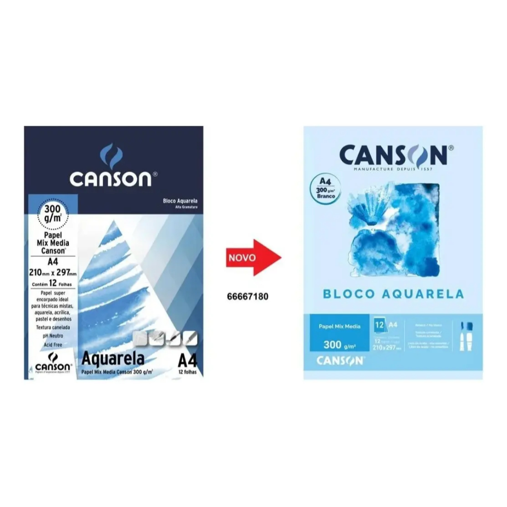Bloco Aquarela Canson A4 300g/m² Branco 12 Folhas | Papel Profissional para Aquarela, Pintura e Mix Media