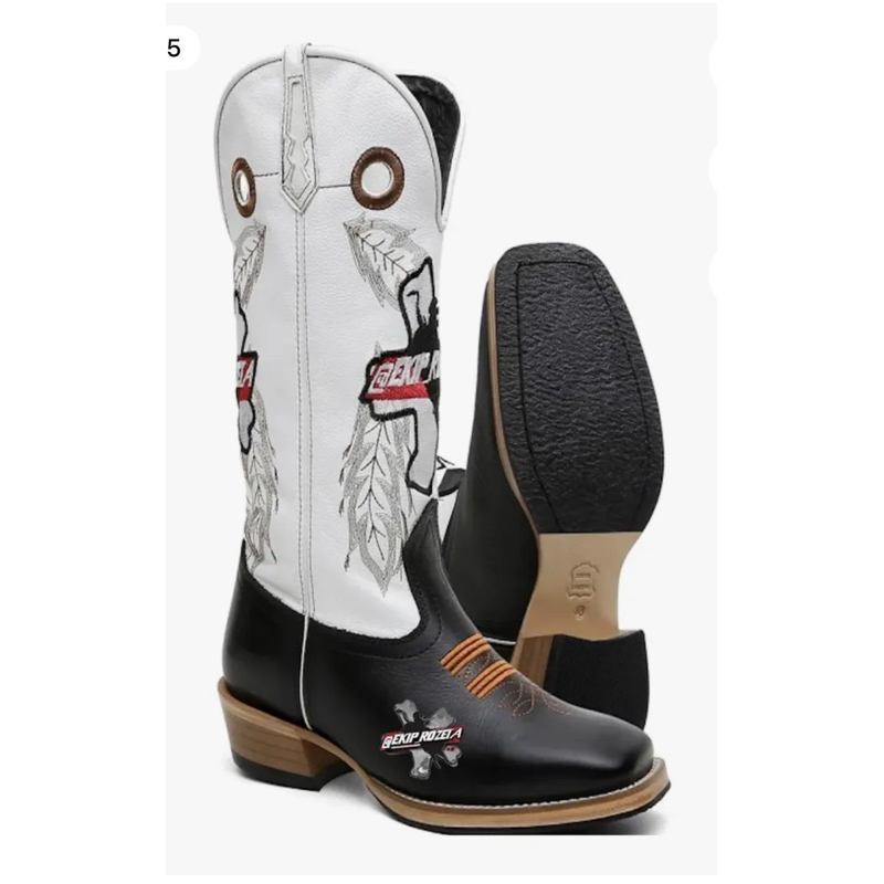 Bota Texana Country Ekip Rozeta Carrapeta Couro Cano Branco
