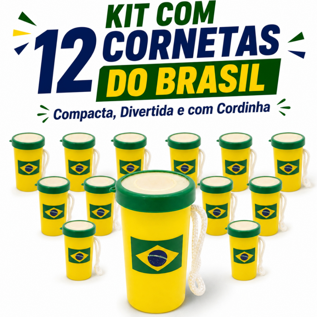 Kit 12 Apito Vuvuzela Corneta de Bolso com Cordinha Atacado Revenda Lembrancinha Copa do Mundo 2026