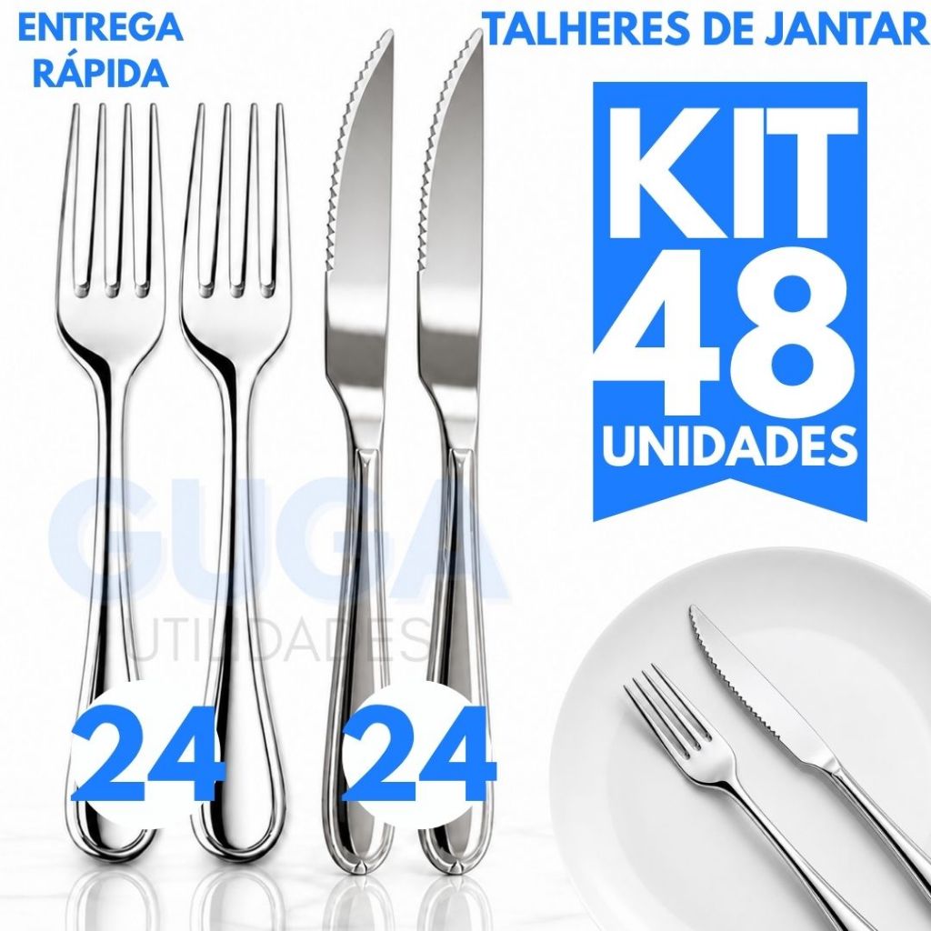 Jogo de 48 Talhares Inox em 12/24/36/48/72  Peças Faqueiro com os Talheres Garfo E Faca C/ Ponta