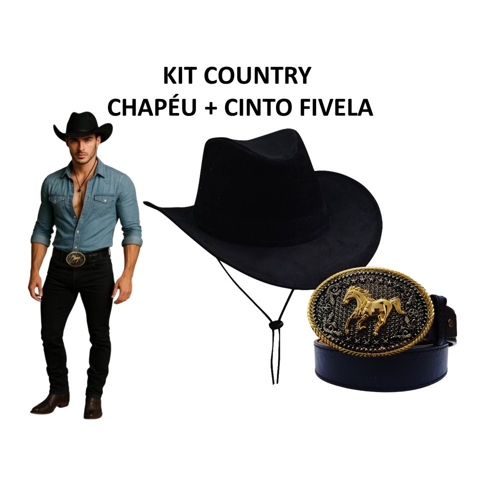 Kit Country Cinto Fivela + Chapéu Cowboy Sertanejo Cavalgada Festa Junina