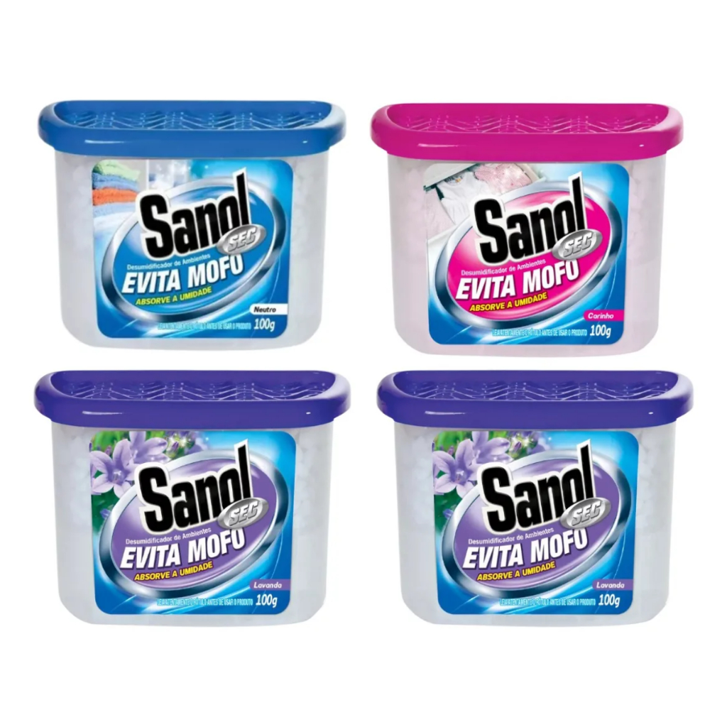 Antimofo Evita Mofo desumidificador Sanol Kit 4 unidades absorve umidade