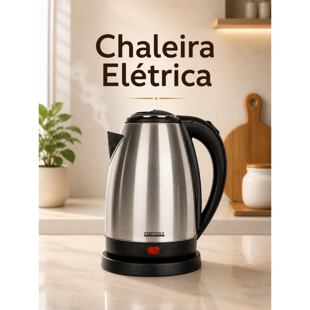 Chaleira Elétrica Inox 2 Litros 220V Ferve Água Rápido Jarra Elétrica Automática Café Chá Cozinha