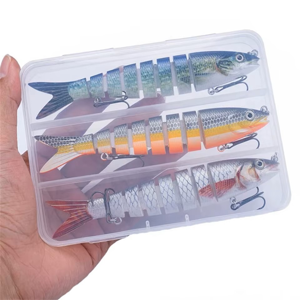 Isca Artificial Articulada Swim Bait HF-24 / Estojo com 3 Unidades / Garateias Reforçadas / Harpya Fishing