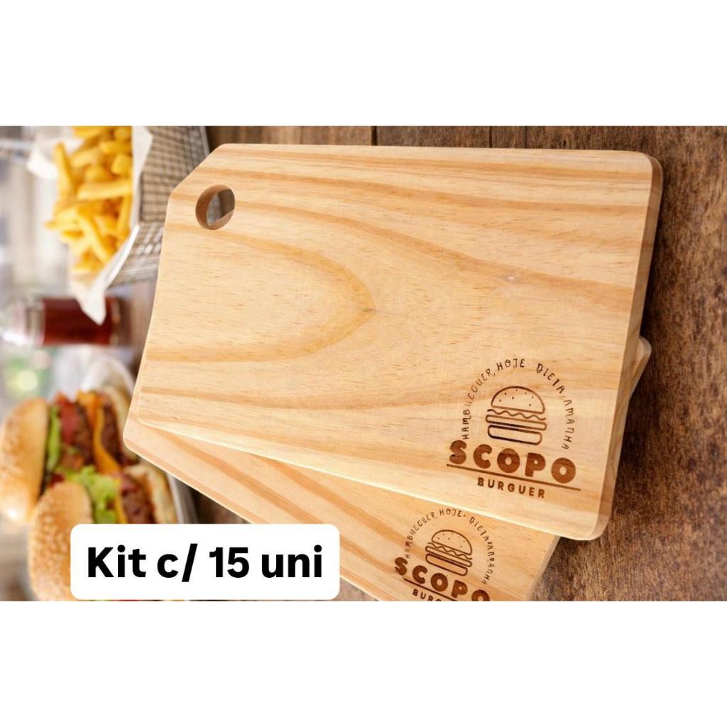 Tábua para hamburguer, carne, frios, kit com 15, 30cm x 20cm, madeira , rústica.