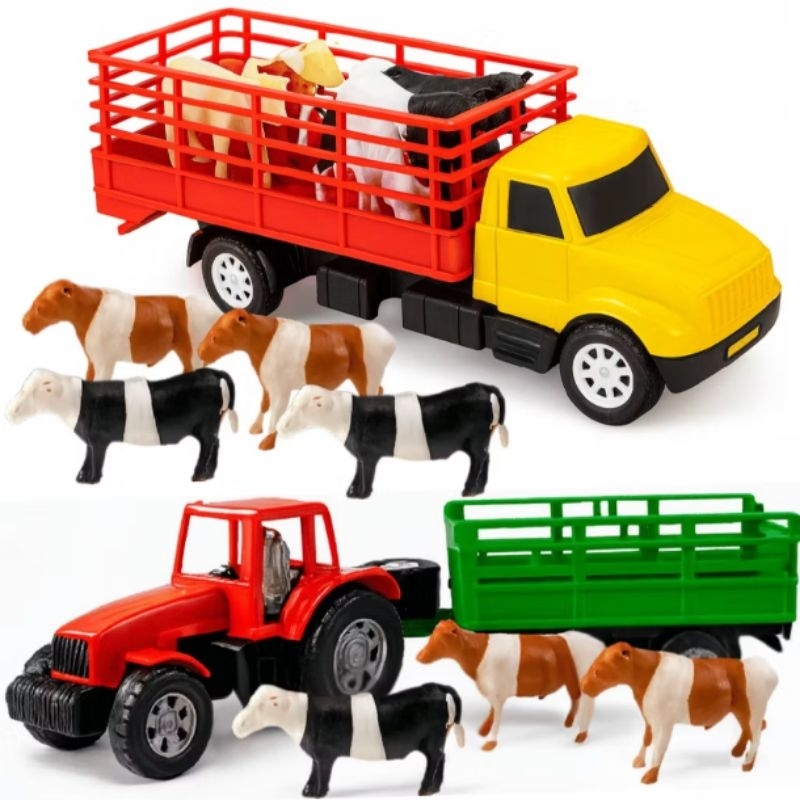Kit Caminhão e Trator Com Bois Brinquedo Boiadeiro Diverplas