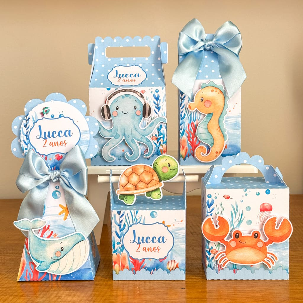 PEGUE E MONTE|Kit Festa Personalizado| FUNDO DO MAR| Caixinhas Lembrancinha para Aniversário - SEMIMONTADAS