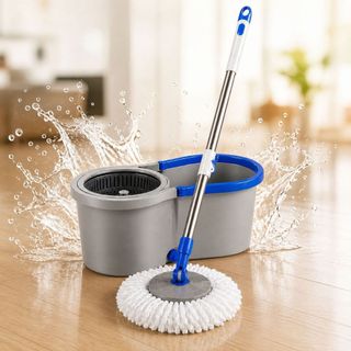 Mop Giratório 360° 8L com Balde Centrífuga Cabo Inox Drenagem Spin Mop Limpeza Doméstica Sem Esforço