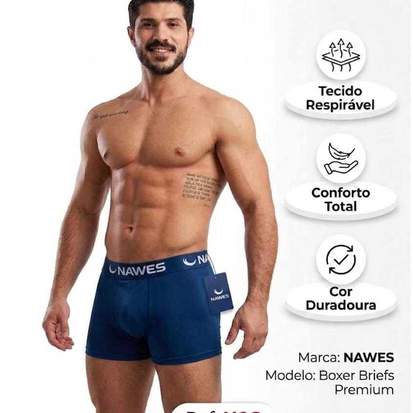 Cueca Boxer Masculina Nawes Microfibra Confortável Elástico Reforçado Respirável Ajuste Anatômico