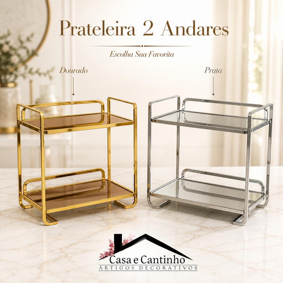 Organizador Espelhado Bandeja Decorativa em Metal Multiuso Retangular Dourada ou Prata