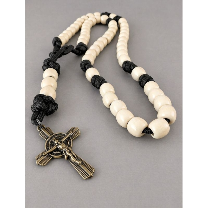 Terço em Cristo e São Bento  | Terço Paracord 550 | Terço de madeira