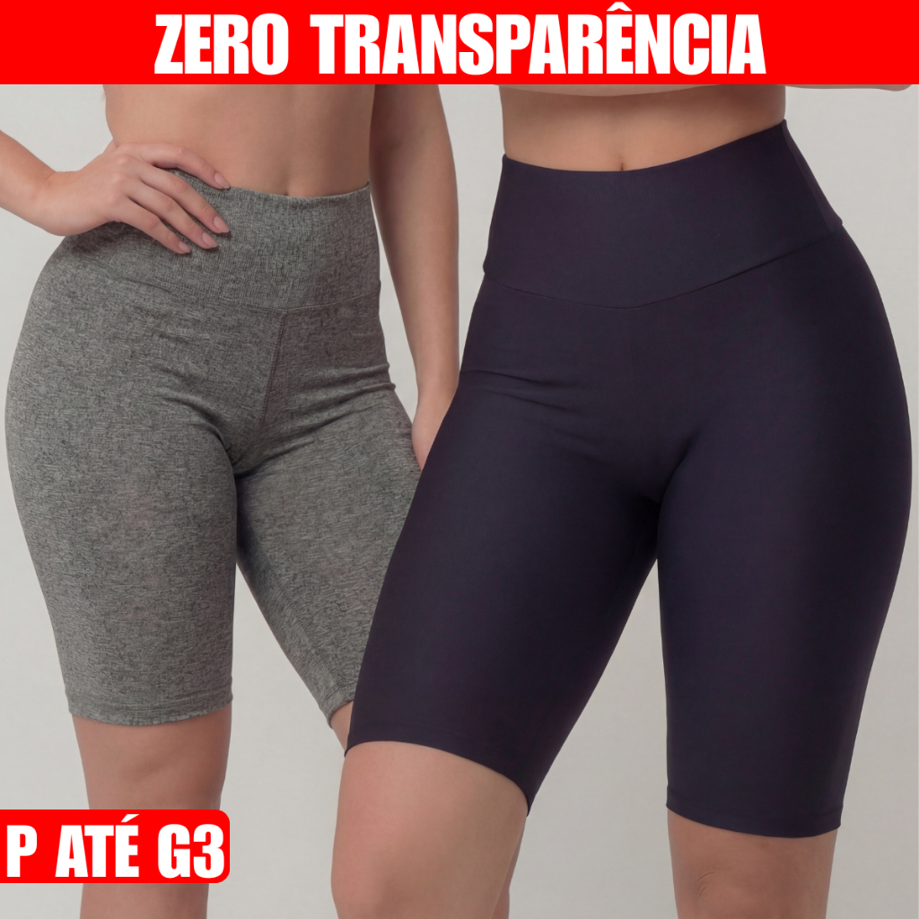 Bermuda Ciclista Feminina Legging Com Cós Alto Para Academia Fitness Plus Size e Zero Transparência