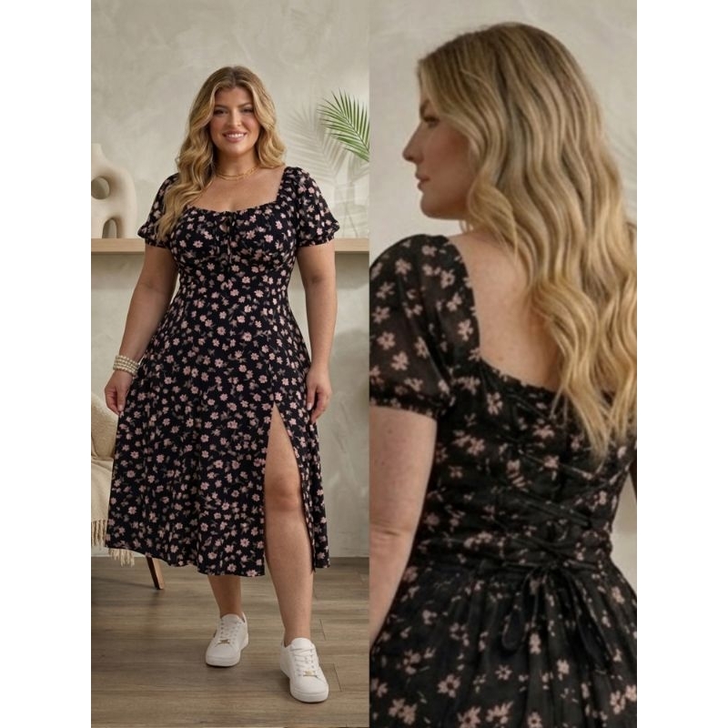 Vestido Ciganinha Midi Feminino Crepe Forrado Fenda Ombro a Ombro M ao G3 Moda Blogueirinha Elegante