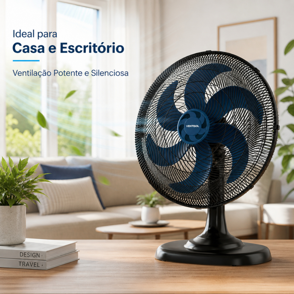 Ventilador Ventisol Turbo De Mesa 50cm 6 Pás 127v ou 220V com 3 Velocidades, Oscilação Automática e Suporte de Parede
