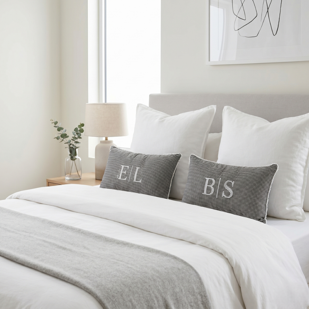 Almofada personalizada inicial nomes linho com bordado almofadas para cama com enchimento 1 almofada