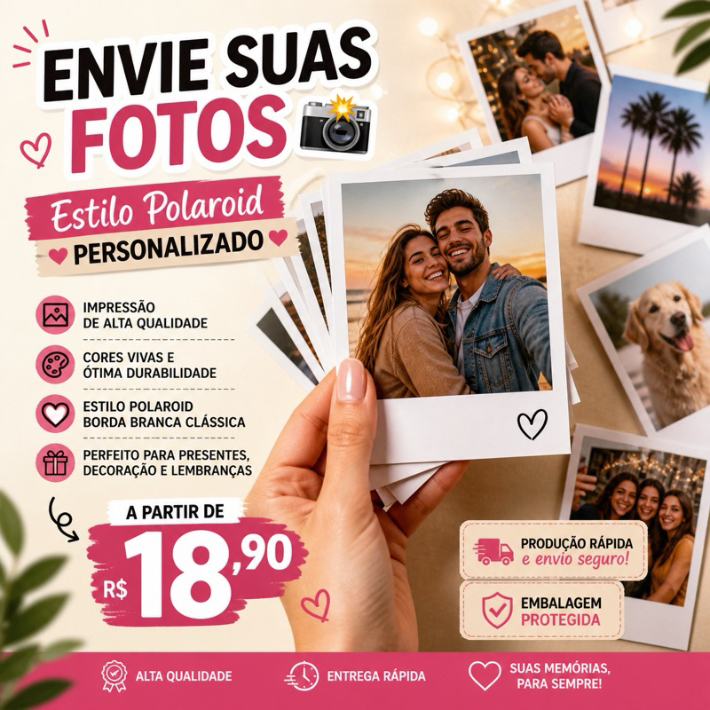 Foto Polaroid Personalizada 5x7 – Revelação de Fotos com Borda Branca – Presente Criativo