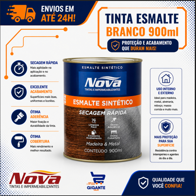 Tinta Esmalte Sintético Brilhante Branco 900ml ou 3,6L NOVATINTAS